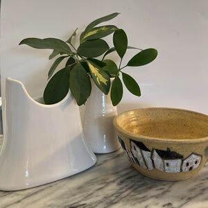 3 Pieces Michael Graves Vase 
6 " white Ribbed Vase 
6 " studio pottery bowl